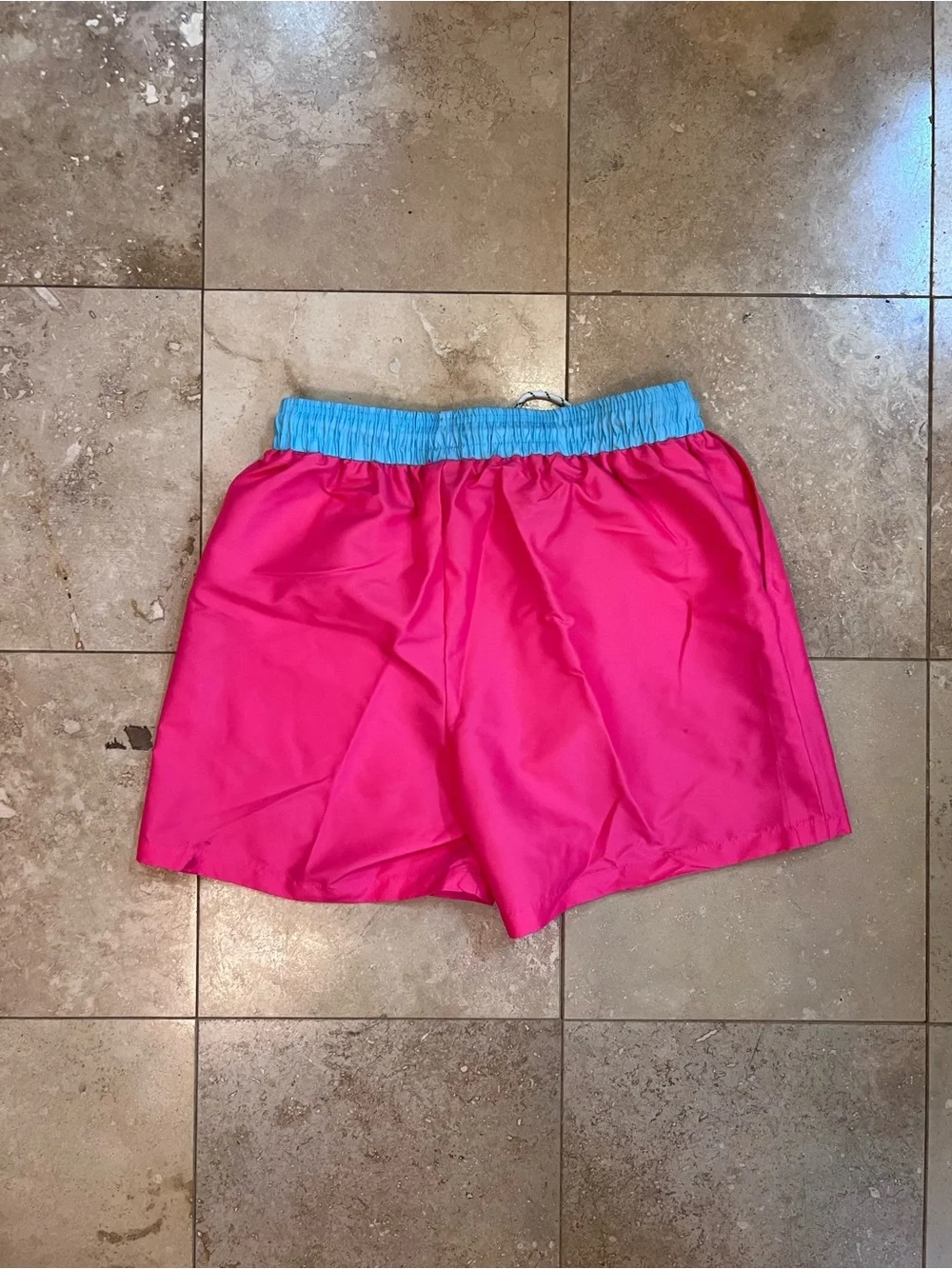 Men’s Pink Swim Trunks with Blue Waistband